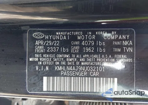 2022 Hyundai Elantra Hybrid Limited from USA, damaged, VIN KMHLN4AJ9NU032101
